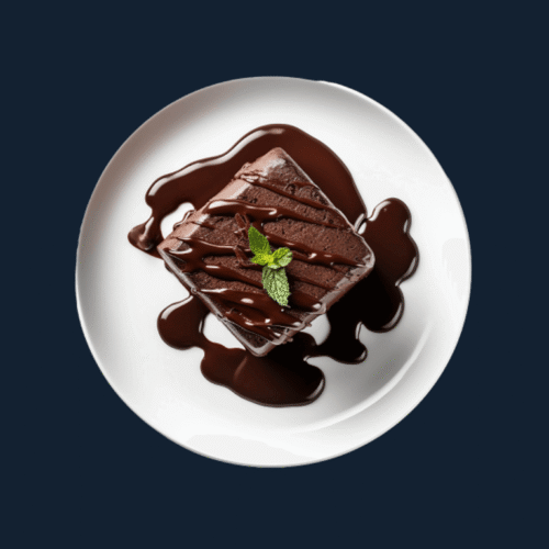 Decadent chocolate pecan cake slice